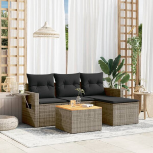vidaXL 5-delige Loungeset met kussens poly rattan grijs
