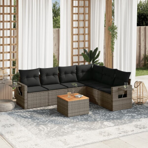 vidaXL 7-delige Loungeset met kussens poly rattan grijs