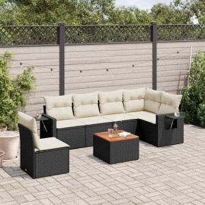 vidaXL 7-delige Loungeset met kussens poly rattan zwart