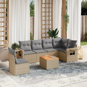 vidaXL 7-delige Loungeset met kussens poly rattan gemengd beige