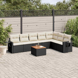 vidaXL 8-delige Loungeset met kussens poly rattan zwart