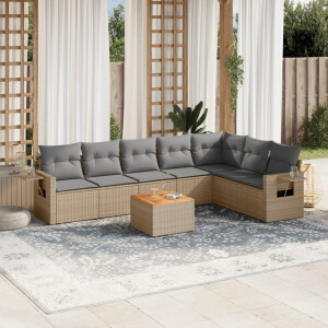 vidaXL 8-delige Loungeset met kussens poly rattan gemengd beige