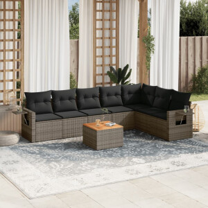 vidaXL 8-delige Loungeset met kussens poly rattan grijs