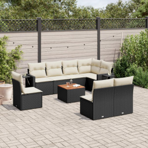 vidaXL 9-delige Loungeset met kussens poly rattan zwart