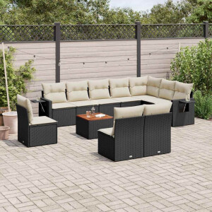 vidaXL 11-delige Loungeset met kussens poly rattan zwart