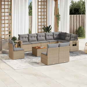 vidaXL 11-delige Loungeset met kussens poly rattan gemengd beige