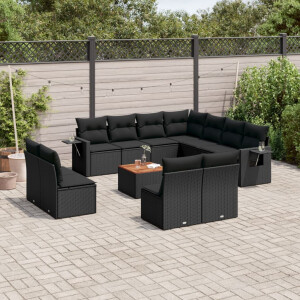 vidaXL 12-delige Loungeset met kussens poly rattan zwart