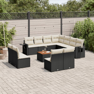 vidaXL 12-delige Loungeset met kussens poly rattan zwart