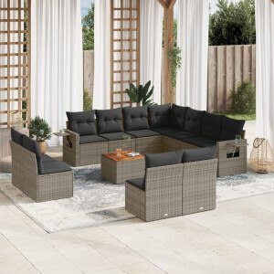 vidaXL 12-delige Loungeset met kussens poly rattan grijs