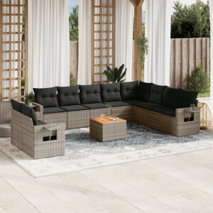 vidaXL 11-delige Loungeset met kussens poly rattan grijs