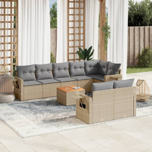vidaXL 9-delige Loungeset met kussens poly rattan gemengd beige