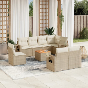 vidaXL 9-delige Loungeset met kussens poly rattan beige