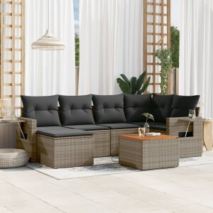 vidaXL 7-delige Loungeset met kussens poly rattan grijs