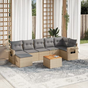 vidaXL 8-delige Loungeset met kussens poly rattan gemengd beige