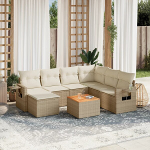 vidaXL 8-delige Loungeset met kussens poly rattan beige