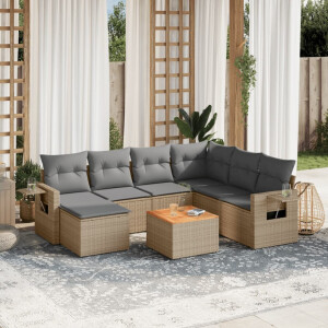vidaXL 8-delige Loungeset met kussens poly rattan gemengd beige