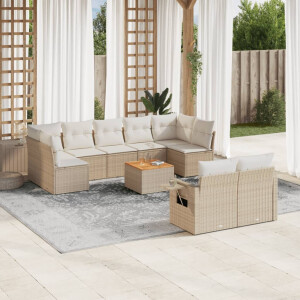 vidaXL 10-delige Loungeset met kussens poly rattan beige