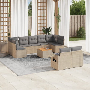 vidaXL 10-delige Loungeset met kussens poly rattan gemengd beige