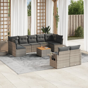 vidaXL 10-delige Loungeset met kussens poly rattan grijs