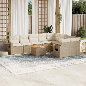 vidaXL 10-delige Loungeset met kussens poly rattan beige