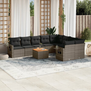 vidaXL 10-delige Loungeset met kussens poly rattan grijs