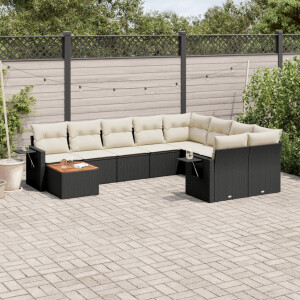 vidaXL 10-delige Loungeset met kussens poly rattan zwart