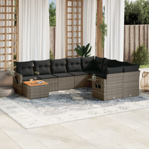 vidaXL 10-delige Loungeset met kussens poly rattan grijs