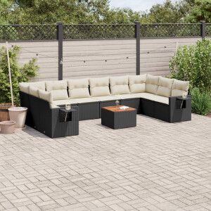 vidaXL 11-delige Loungeset met kussens poly rattan zwart