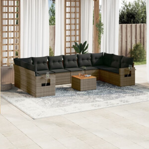 vidaXL 11-delige Loungeset met kussens poly rattan grijs