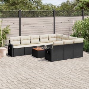 vidaXL 11-delige Loungeset met kussens poly rattan zwart