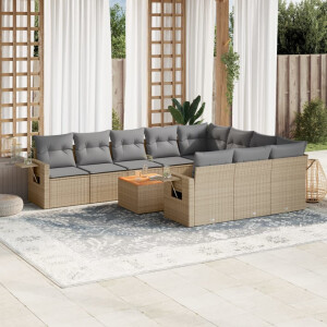 vidaXL 11-delige Loungeset met kussens poly rattan gemengd beige