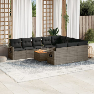 vidaXL 11-delige Loungeset met kussens poly rattan grijs