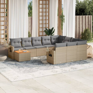vidaXL 11-delige Loungeset met kussens poly rattan gemengd beige