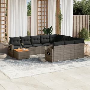 vidaXL 11-delige Loungeset met kussens poly rattan grijs