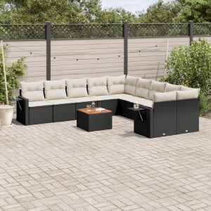 vidaXL 11-delige Loungeset met kussens poly rattan zwart