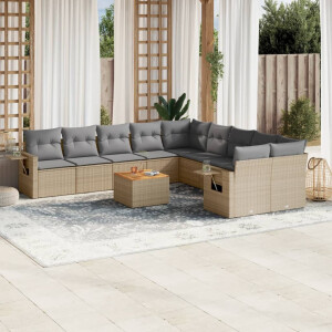 vidaXL 11-delige Loungeset met kussens poly rattan gemengd beige