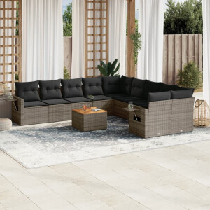 vidaXL 11-delige Loungeset met kussens poly rattan grijs