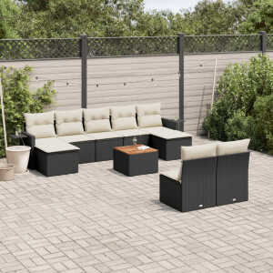 vidaXL 10-delige Loungeset met kussens poly rattan zwart