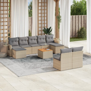 vidaXL 10-delige Loungeset met kussens poly rattan gemengd beige