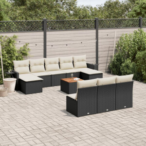 vidaXL 11-delige Loungeset met kussens poly rattan zwart