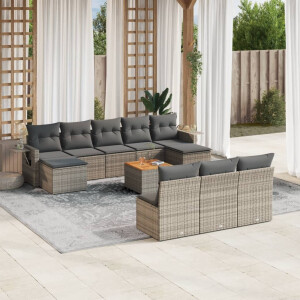 vidaXL 11-delige Loungeset met kussens poly rattan grijs