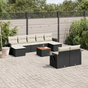 vidaXL 10-delige Loungeset met kussens poly rattan zwart