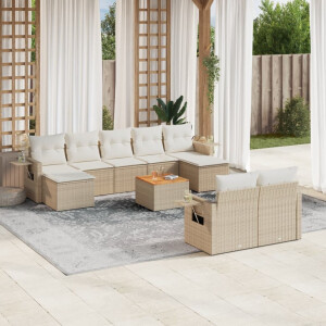 vidaXL 10-delige Loungeset met kussens poly rattan beige