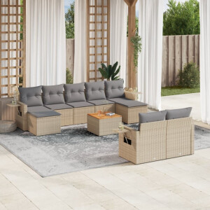 vidaXL 10-delige Loungeset met kussens poly rattan gemengd beige