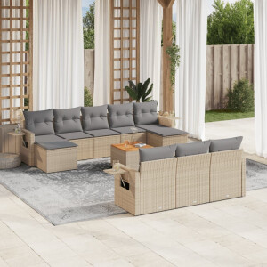 vidaXL 11-delige Loungeset met kussens poly rattan gemengd beige