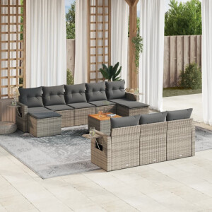 vidaXL 11-delige Loungeset met kussens poly rattan grijs