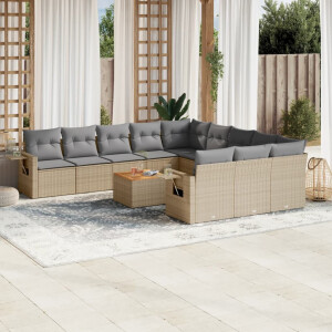 vidaXL 12-delige Loungeset met kussens poly rattan gemengd beige