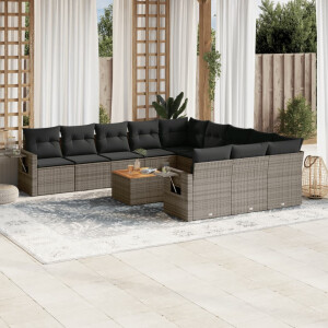 vidaXL 12-delige Loungeset met kussens poly rattan grijs