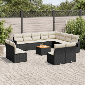 vidaXL 13-delige Loungeset met kussens poly rattan zwart