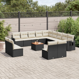 vidaXL 14-delige Loungeset met kussens poly rattan zwart